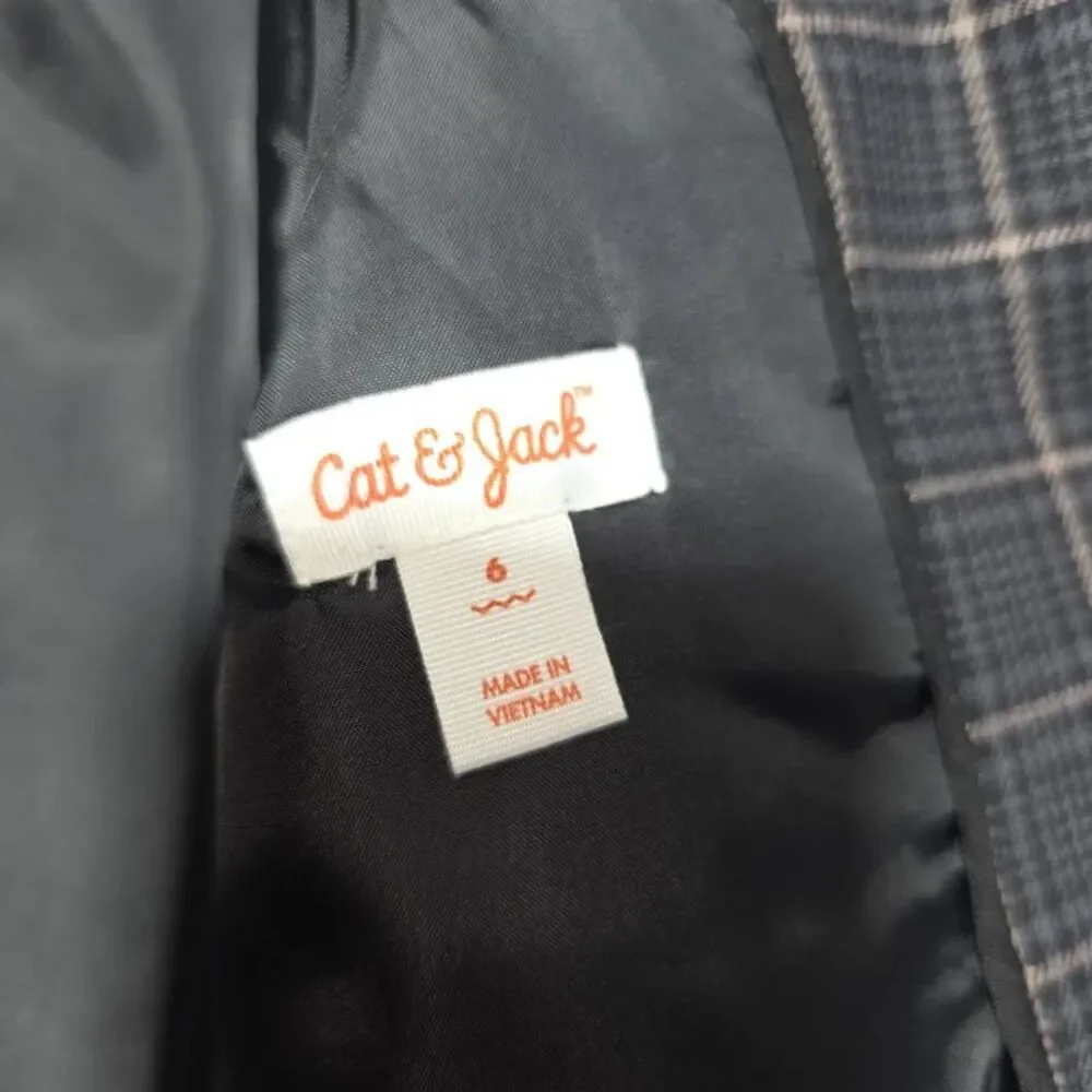 Cat & Jack Black Plaid Stretch Blazer Size 6